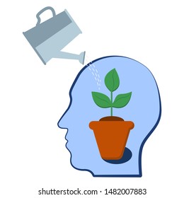 Head with a plant inside. Selfdevelopment, potential, motivation and aspiration, mental health