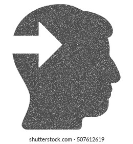 Head Plug-In Arrow grainy textured icon for overlay watermark stamps. Flat symbol with scratched texture. Dotted vector gray ink rubber seal stamp with grunge design on a white background.