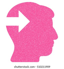 Head Plug-In Arrow grainy textured icon for overlay watermark stamps. Flat symbol with dirty texture. Dotted vector pink ink rubber seal stamp with grunge design on a white background.