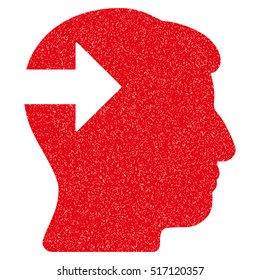 Head Plug-In Arrow grainy textured icon for overlay watermark stamps. Flat symbol with scratched texture. Dotted vector red ink rubber seal stamp with grunge design on a white background.