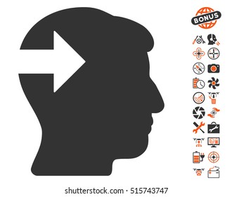 Head Plug-In Arrow icon with bonus nanocopter service pictograph collection. Vector illustration style is flat iconic symbols on white background.