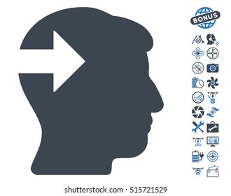 Head Plug-In Arrow pictograph with bonus copter tools pictograph collection. Vector illustration style is flat iconic symbols on white background.