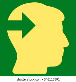Head Plug-In Arrow vector icon. Style is flat graphic symbol, yellow color, green background.