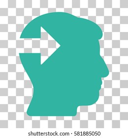 Head Plug-In Arrow vector pictogram. Illustration style is a flat iconic cyan symbol on a transparent background.