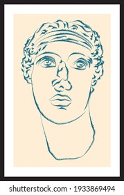 Head of the Poetess Sappho sketch, Istanbul Archaeological Museum. Vector poster. Living room poster, wall decoration poster   