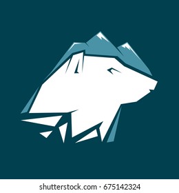 Head polar bear. Mockup template animal symbol, logo, emblem or sticker for branding, printing, sports team. Vector illustration on white background.