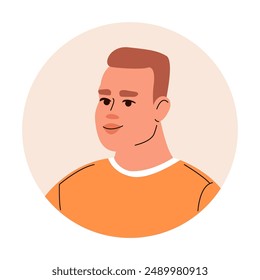 Retrato de cabeza de hombre europeo. Avatar de hombre blanco en ropa casual para las redes sociales. Ilustración plana de Vector