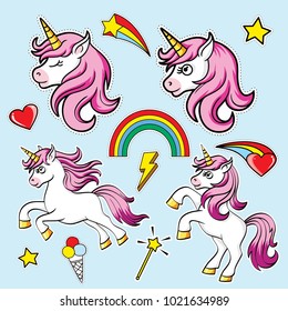 Head portrait horse sticker, patch badge. Cute magic cartoon fantasy cute animal. Rainbow . Dream symbol. Design for children