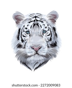 Head portrait white bengal tiger from multicolored paints  Splash watercolor  colored drawing  realistic  Vector illustration paints