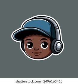 
Head portrait of young boy African American hip hop style. Vector eps 10