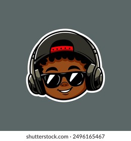 
Head portrait of young boy African American hip hop style. Vector eps 10