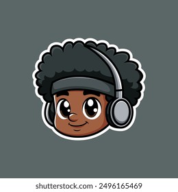 
Head portrait of young boy African American hip hop style. Vector eps 10