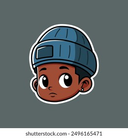 
Head portrait of young boy African American hip hop style. Vector eps 10