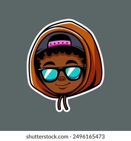 
Head portrait of young boy African American hip hop style. Vector eps 10