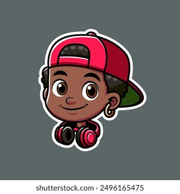 
Head portrait of young boy African American hip hop style. Vector eps 10