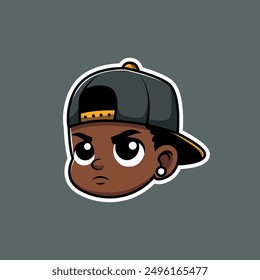 
Head portrait of young boy African American hip hop style. Vector eps 10