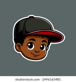 
Head portrait of young boy African American hip hop style. Vector eps 10