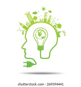 Head power green concept world in bulb ecology City environmentally friendly  .