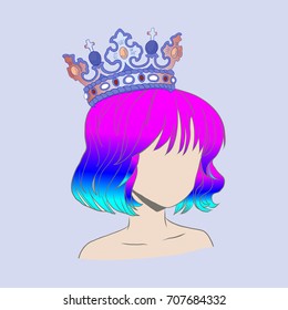 The head of princess with crown on blue.