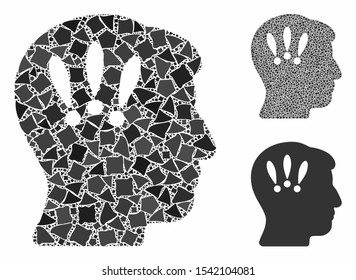Head problems composition of rugged elements in various sizes and shades, based on head problems icon. Vector inequal elements are organized into collage.