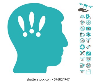 Head Problems icon with bonus copter service clip art. Vector illustration style is flat iconic grey and cyan symbols on white background.