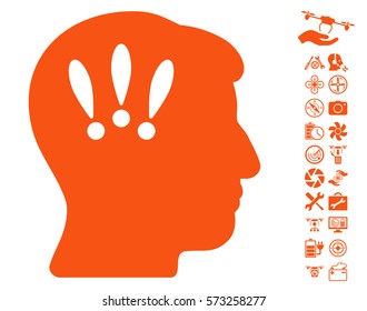 Head Problems icon with bonus flying drone service images. Vector illustration style is flat iconic symbols on white background.