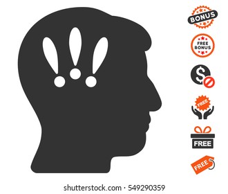 Head Problems icon with free bonus design elements. Vector illustration style is flat iconic symbols, orange and gray colors, white background.