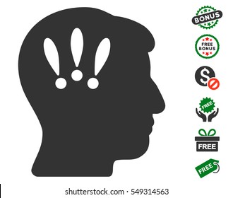 Head Problems icon with free bonus pictograms. Vector illustration style is flat iconic symbols, green and gray colors, white background.