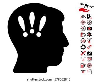 Head Problems pictograph with bonus drone service graphic icons. Vector illustration style is flat iconic intensive red and black symbols on white background.