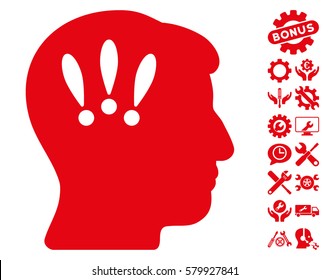 Head Problems pictograph with bonus options clip art. Vector illustration style is flat iconic red symbols on white background.