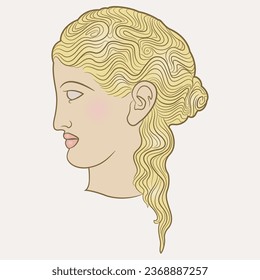 Head in profile of ancient Greek young woman with beautiful hairdo. Helen of Troy. Antique female portrait.