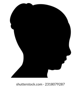 Head in profile of an ancient Roman girl with beautiful hairdo. Antique sculpture. Female portrait. Black silhouette on white background.