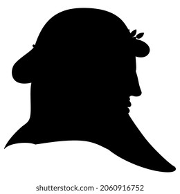 Head in profile of a bearded ancient Greek man or god. Black silhouette on white background.
