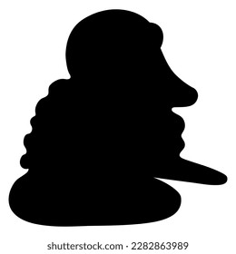 Head in profile of a bearded ancient Greek man. Vase painting style. Black silhouette on white background.