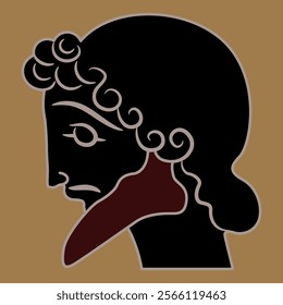 Head in profile of a bearded ancient Greek man. Vase painting style.