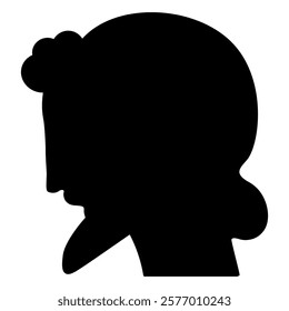 Head in profile of a bearded ancient Greek man. Black silhouette on white background.