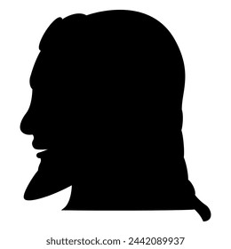 Head in profile of a bearded Etruscan man. Black silhouette on white background.