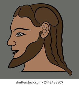 Head in profile of a bearded Etruscan man. Colorful ethnic male portrait.