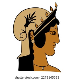 Head in profile of a beautiful ancient Greek woman wearing a diadem. Vase painting style. Isolated vector illustration.