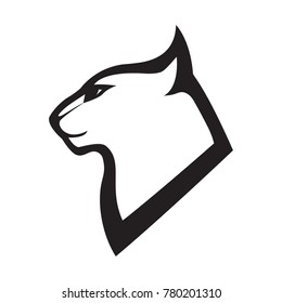 Head profile of cat. Stylized vector emblem or logo. Black image on white background, vector isolated.