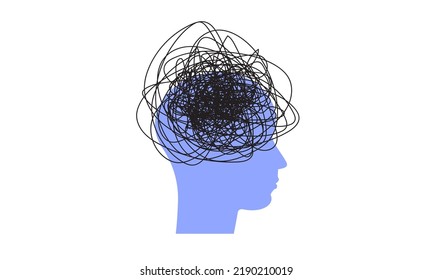 Head profile with cloud. Problem, stress, anxiety, mental health concept. Confused, anxious, stressed brain. Pessimistic, negative thoughts. suffering. Emotional crisis Depressed. Vector illustration