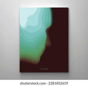 Head profile with gradient fade colors. Paper cut layered human face. Carving art. Side view. 3D vector silhouette for technology, science or psychology concept.