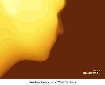 Head profile with gradient fade colors. Paper cut layered human face. Carving art. Side view. 3D vector silhouette for technology, science or psychology concept.