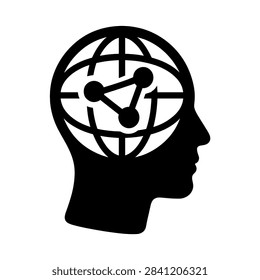 A head in profile holding a networked globe inside it, meant to suggest global awareness