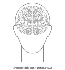 head profile human with brain electric