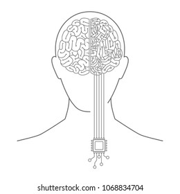 head profile human with brain electric