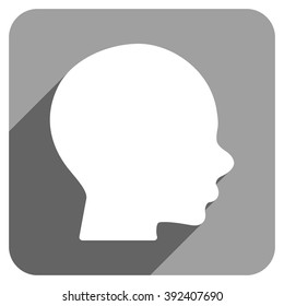 Head Profile long shadow vector icon. Style is a flat head profile iconic symbol on a gray square background.