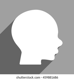 Head Profile long shadow vector icon. Style is a flat head profile white iconic symbol on a gray square background.