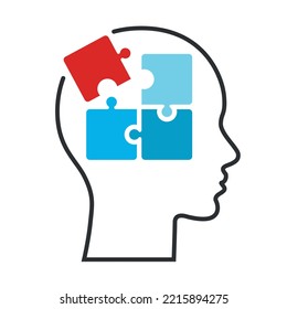 Head profile of a person with puzzle pieces. Flat design for problem solving and mental problems concepts in education and business