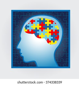 head profile with puzzle pieces in mind, autism awareness 